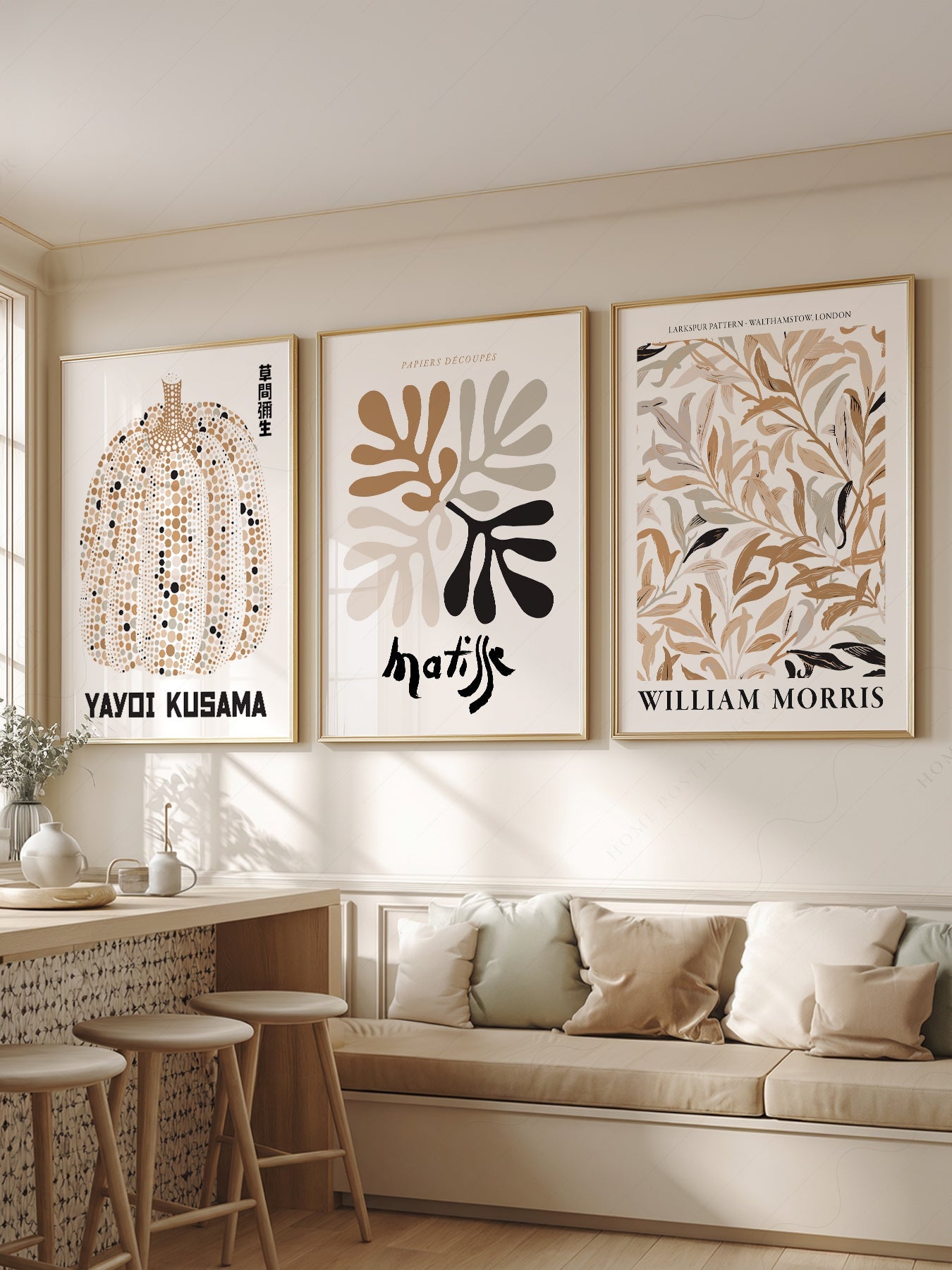 Matisse Kusama Morris Gallery Wall Set of 3 – Neutral Boho Art Prints
