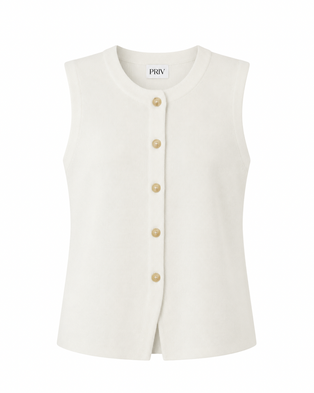Bezla - Button Front Sleeveless Knit Vest Top In Ivory