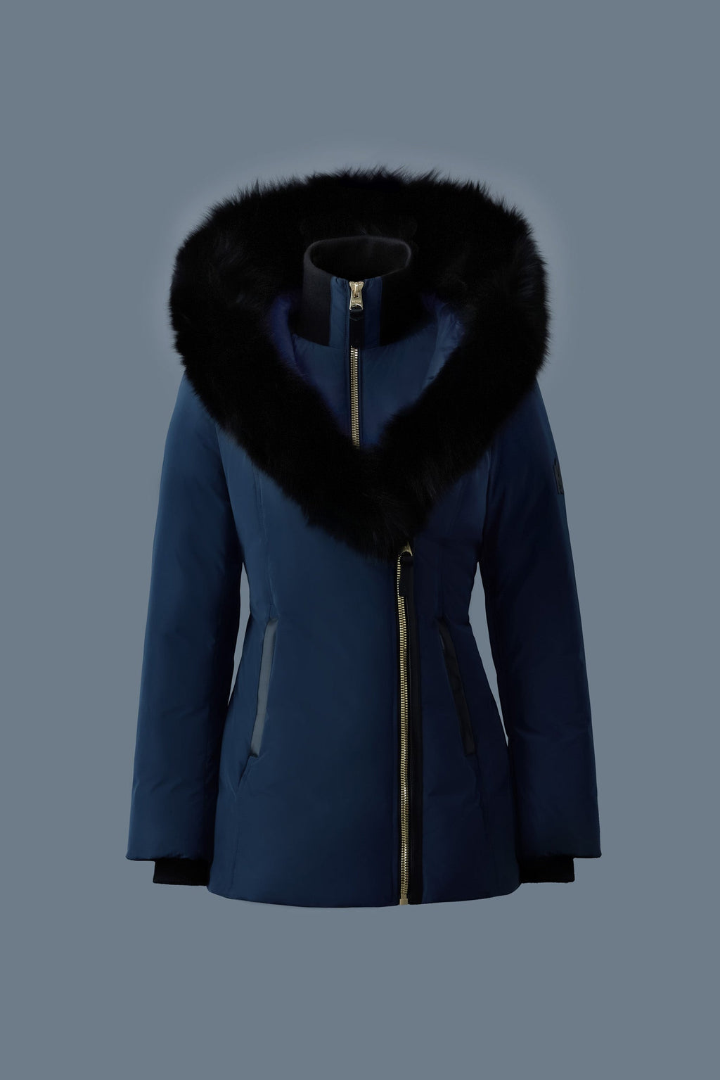 ADALI Down coat with blue fox fur Signature Mackage Collar