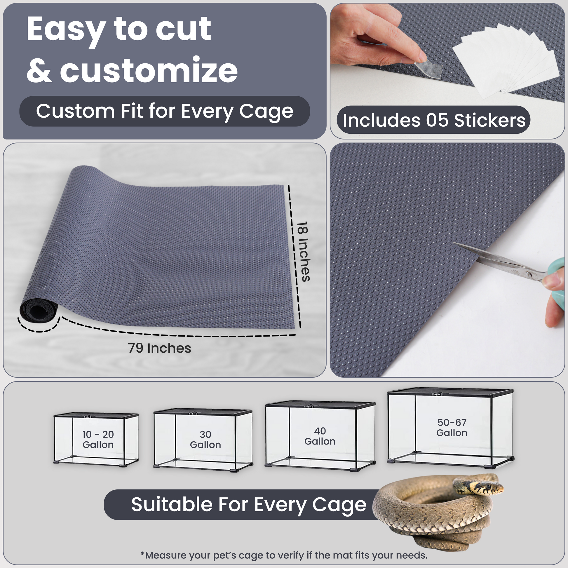 Tapis de cage polyvalent en EVA pour lapins, cochons d'Inde et reptiles, facile à découper, 45,7 cm x 200 cm