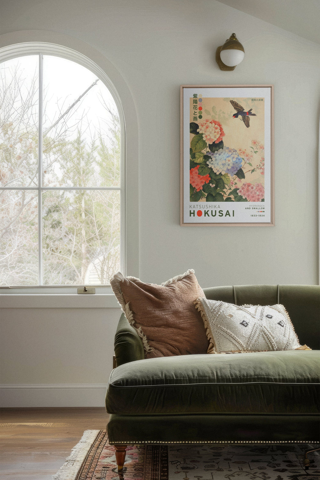 HYDRANGEA AND SWALLOW, Stretched Canvas Artwork