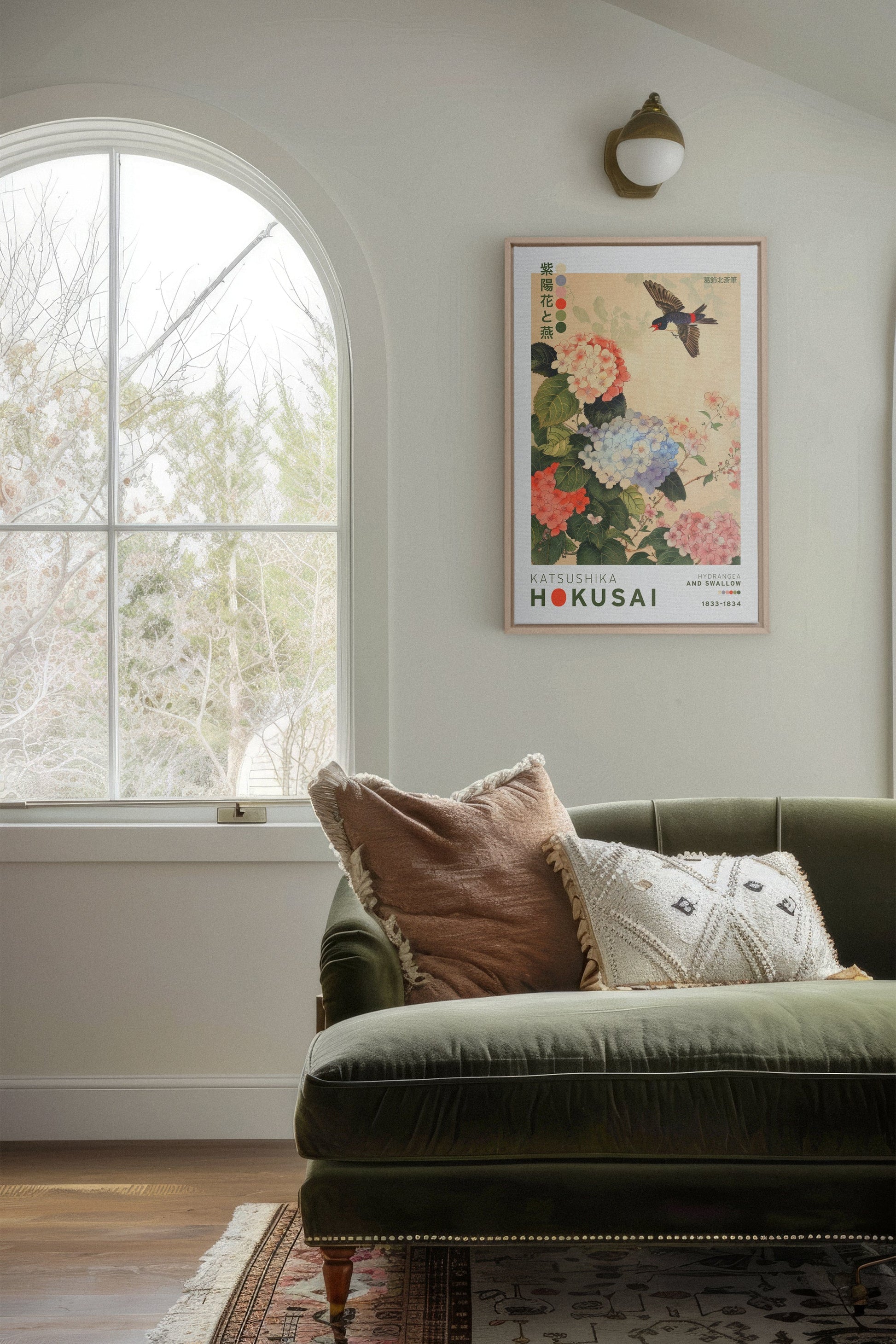 HYDRANGEA AND SWALLOW, Stretched Canvas Artwork