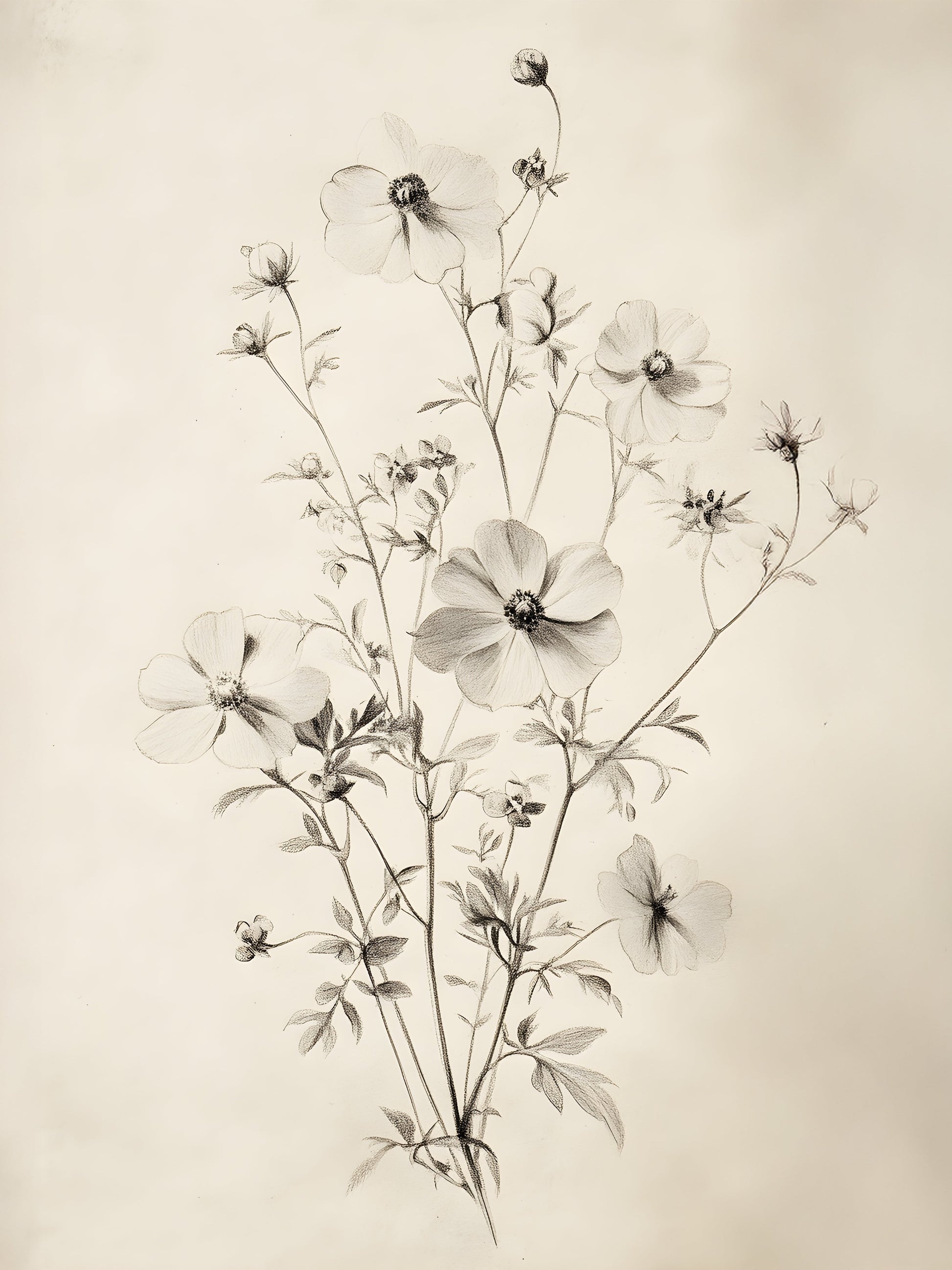 Floral Sketch 2, Vintage Frame