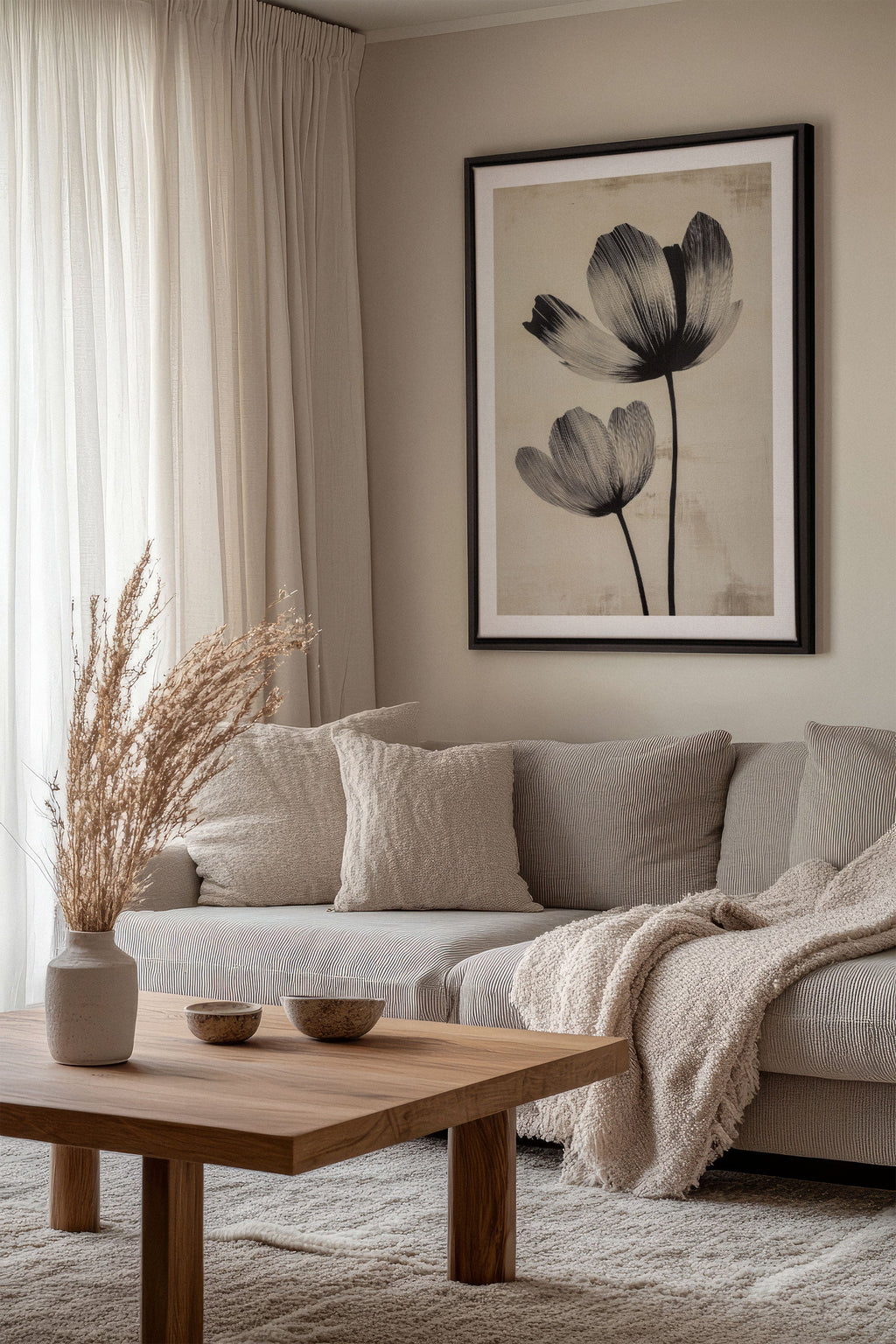 EBONY FLOWERS, Stretched Canvas Artwork