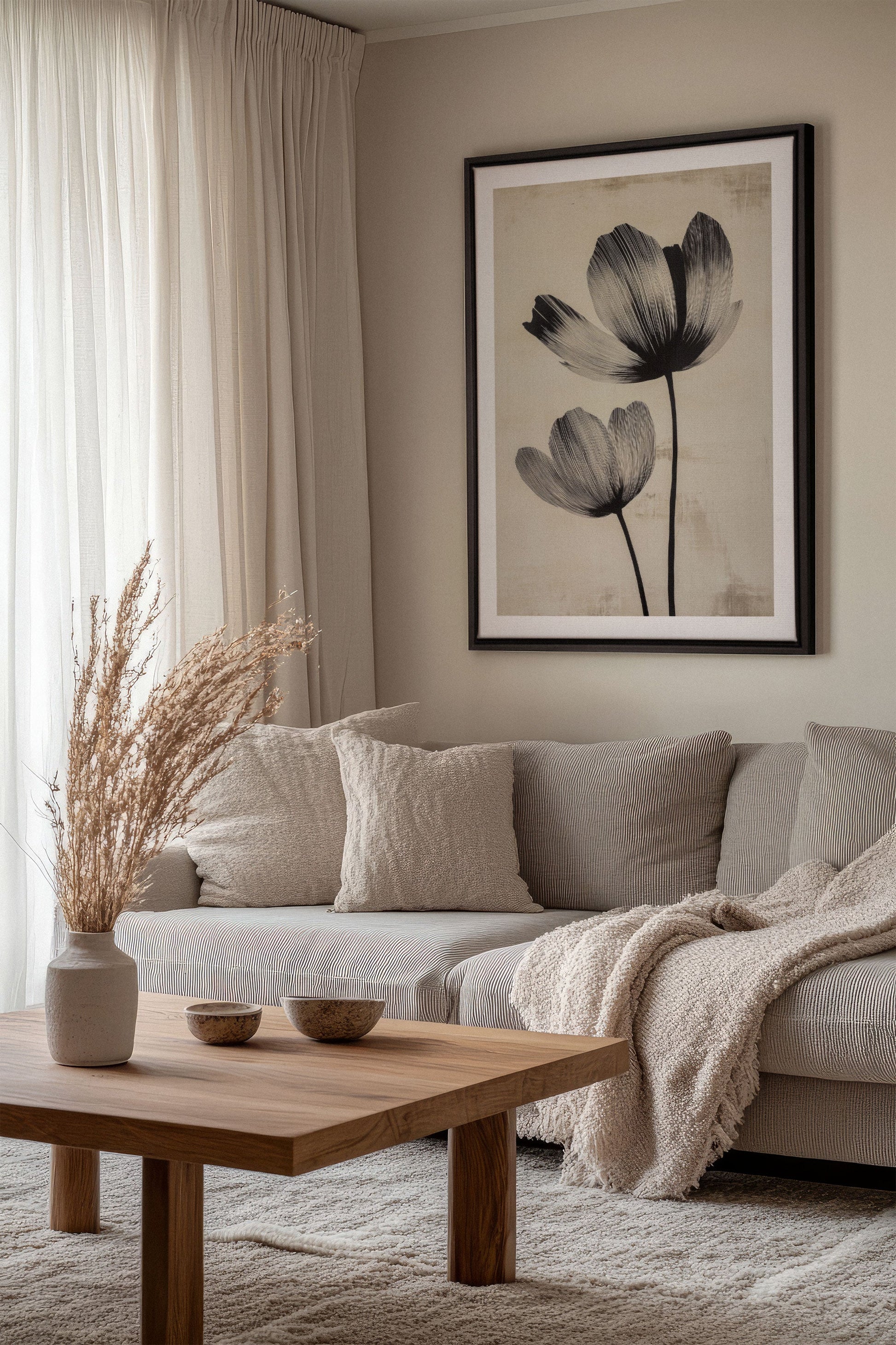EBONY FLOWERS, Stretched Canvas Artwork