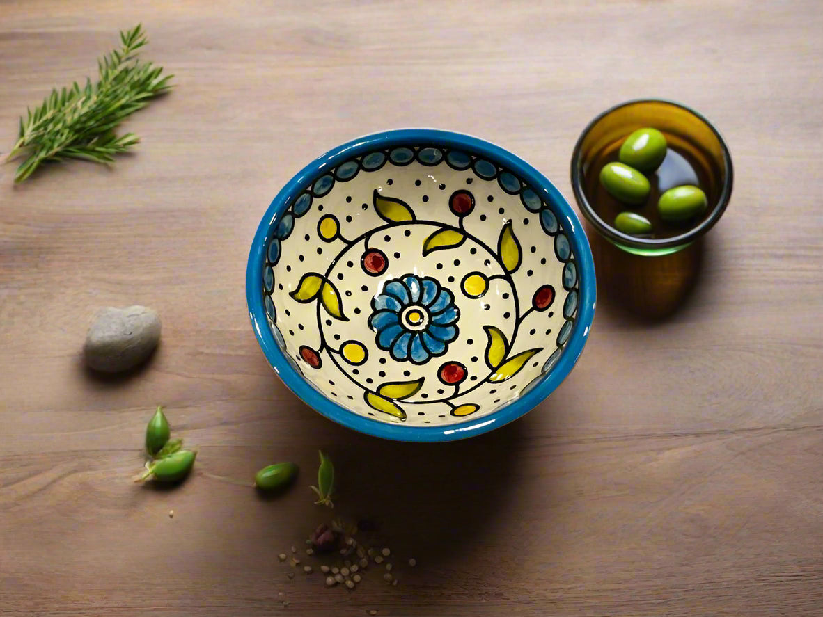 Handcrafted Ceramic Sauce & Dip Bowls – 3.5 Inch | Kuffiyeh, Blue & Yellow, Orange Designs