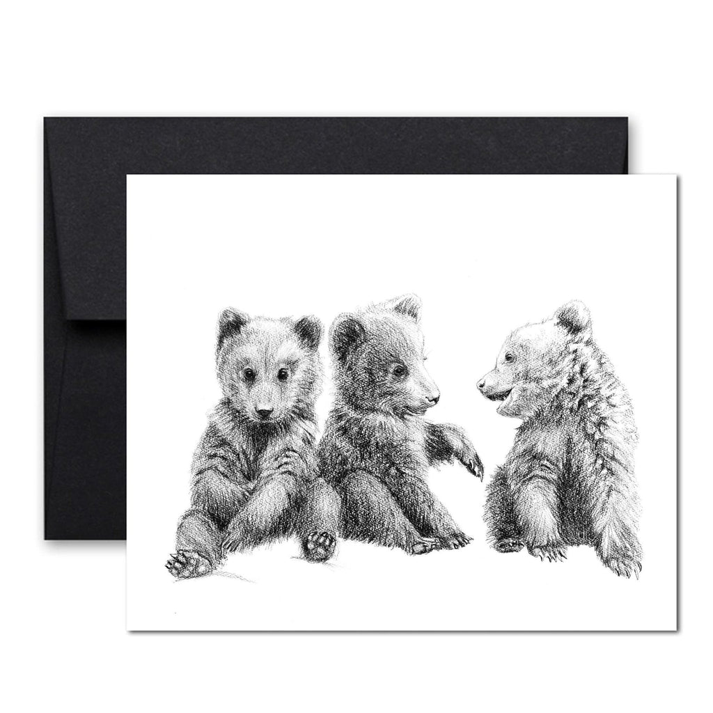 3 Baby Grizzly Bear Cubs Greeting Card