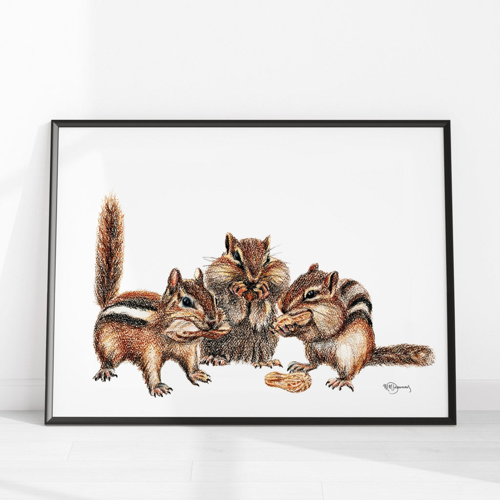 3 Chipmunks -  Colored wildlife art print