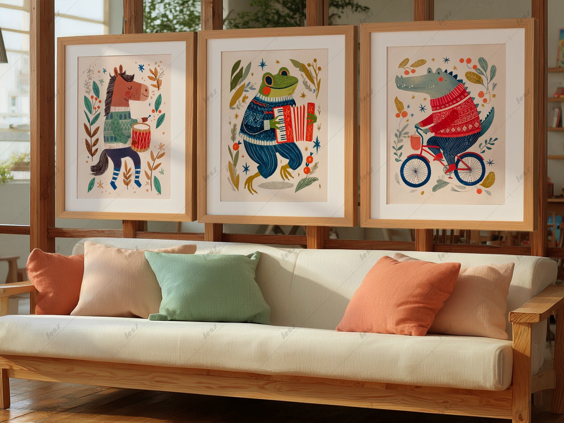 Whimsical Animal Nursery Art Set of 3 – Folk Style Kids Wall Decor Prints