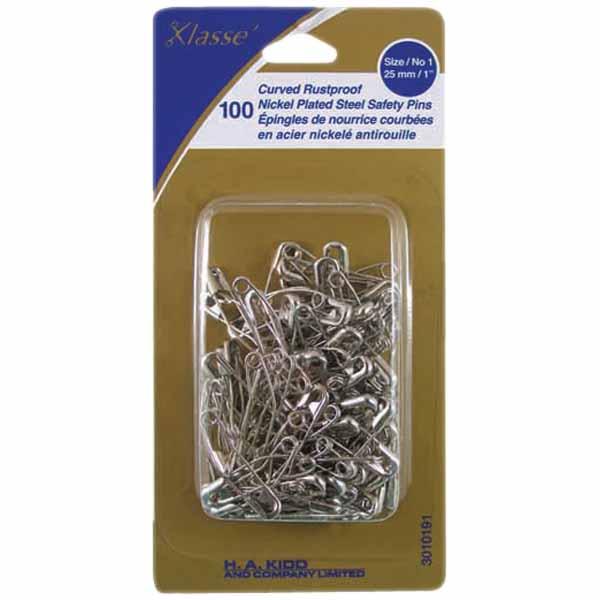 Klasse Curved Safety Pin Size 1 (1"); 50, 100 or 300 pcs