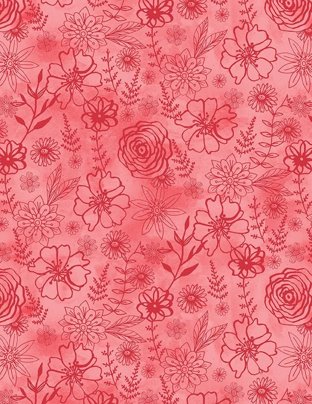 Vol fantaisiste par Wilmington Prints - Contours floraux rouges