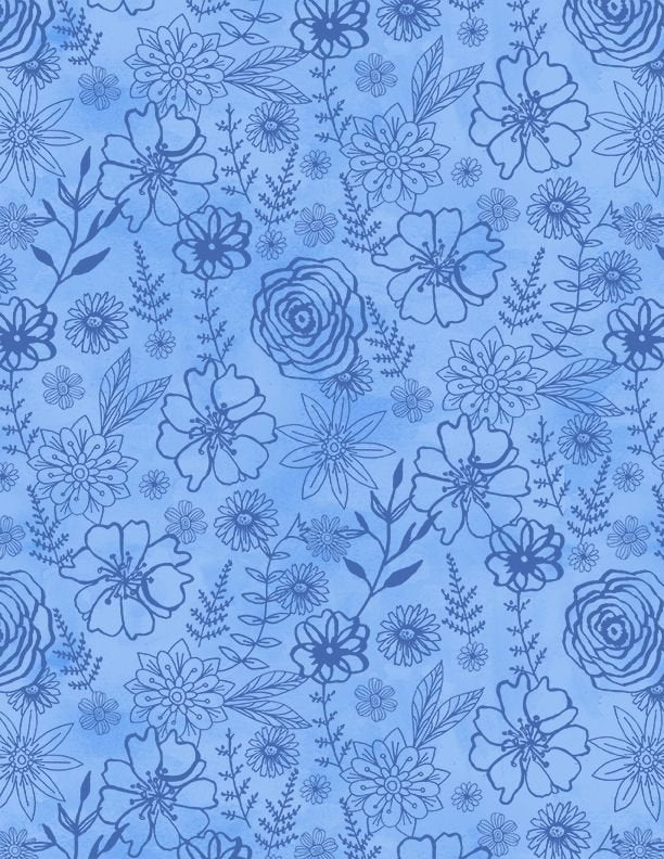 Vol fantaisiste par Wilmington Prints - Contours floraux bleus