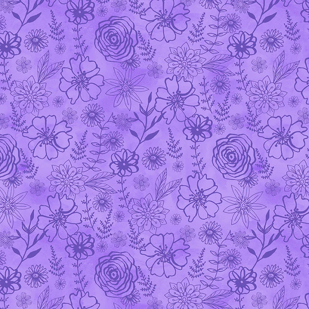 Vol fantaisiste par Wilmington Prints - Contours floraux violets