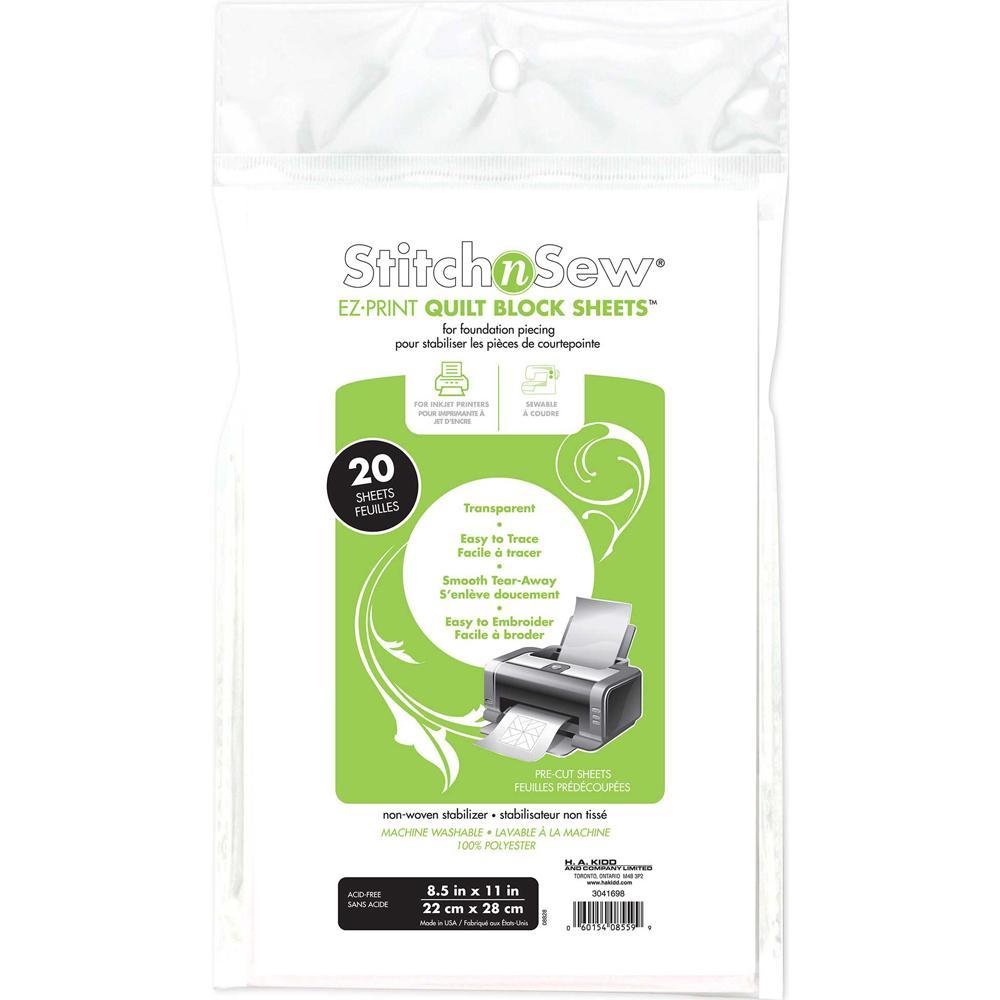 Feuilles de courtepointe HEATNBOND Stitch n Sew EZ Print - 20 pièces - 22 x 28 cm (8,5" x 11")