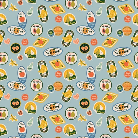 Rifle Paper Co. Orchard; Fruit Stickers - Light Blue, 1/4 yard