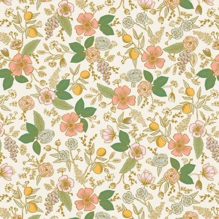 Rifle Paper Co. Orchard; Colette Floral - Cream Metallic, 1/4 yard