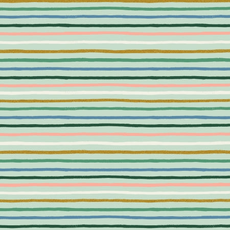 Rifle Paper Co. Orchard; Happy Stripe - Mint Metallic, 1/4 yard