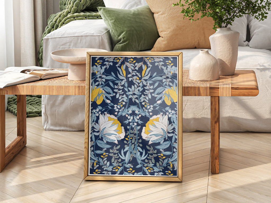 William Morris Blue Floral Art Print – Botanical Wall Art Poster