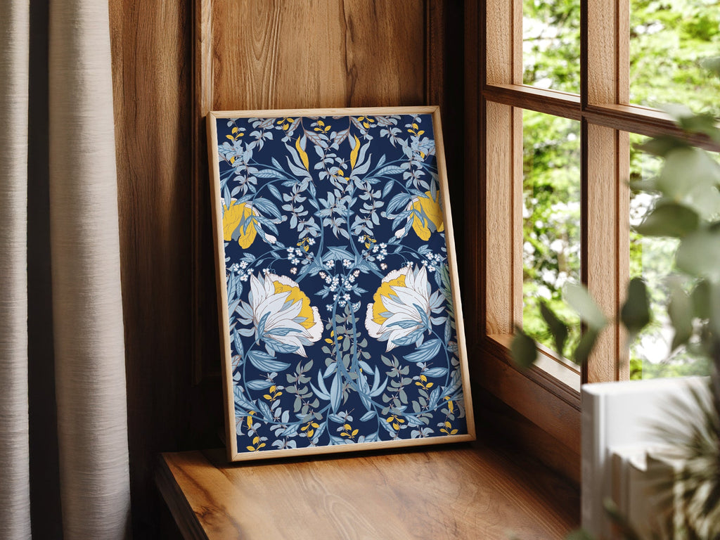 William Morris Blue Floral Art Print – Botanical Wall Art Poster