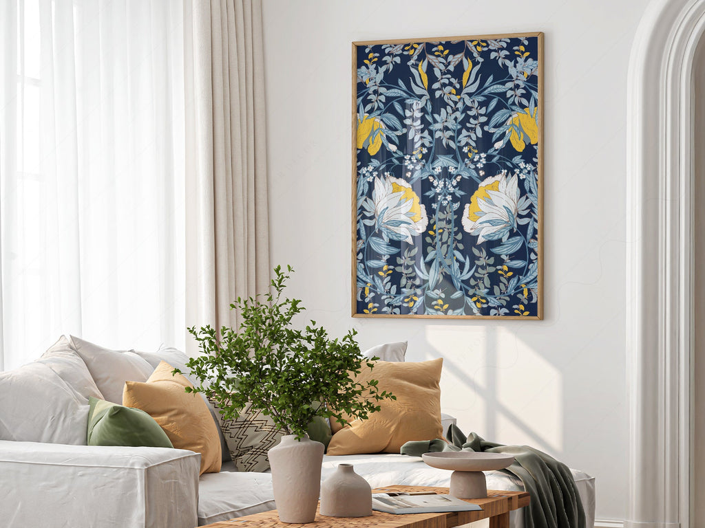 William Morris Blue Floral Art Print – Botanical Wall Art Poster
