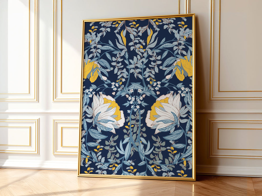 William Morris Blue Floral Art Print – Botanical Wall Art Poster