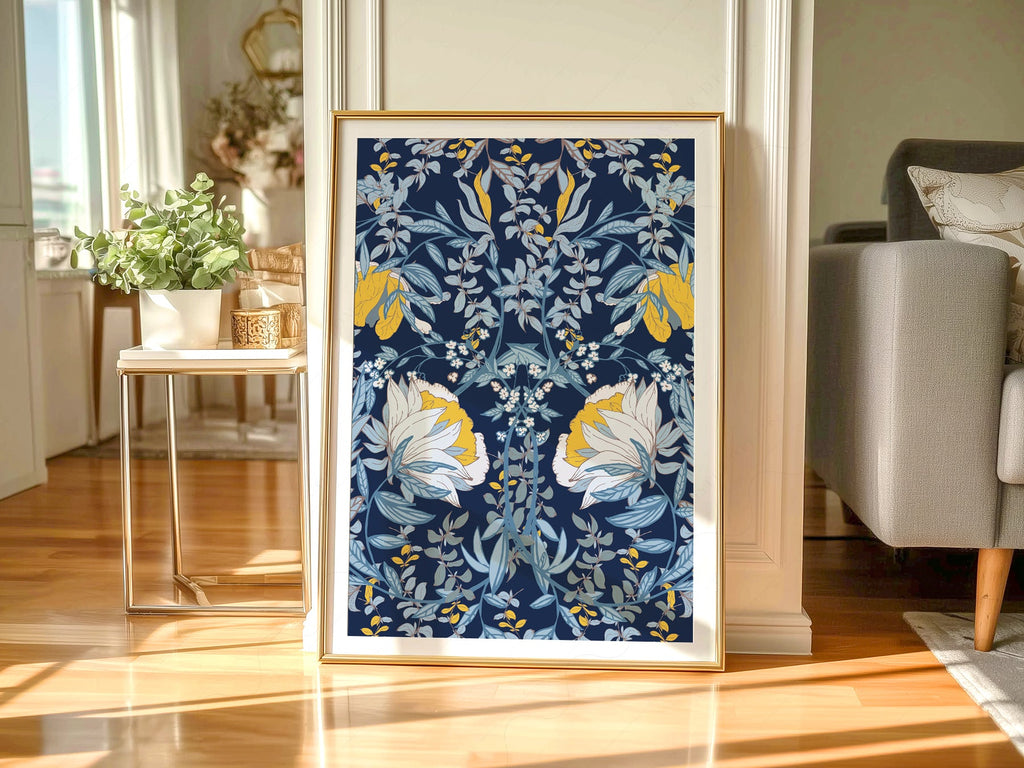 William Morris Blue Floral Art Print – Botanical Wall Art Poster