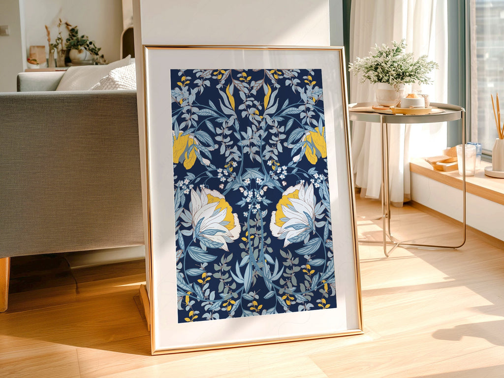 William Morris Blue Floral Art Print – Botanical Wall Art Poster