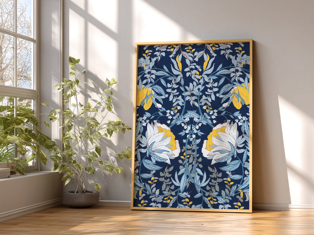 William Morris Blue Floral Art Print – Botanical Wall Art Poster