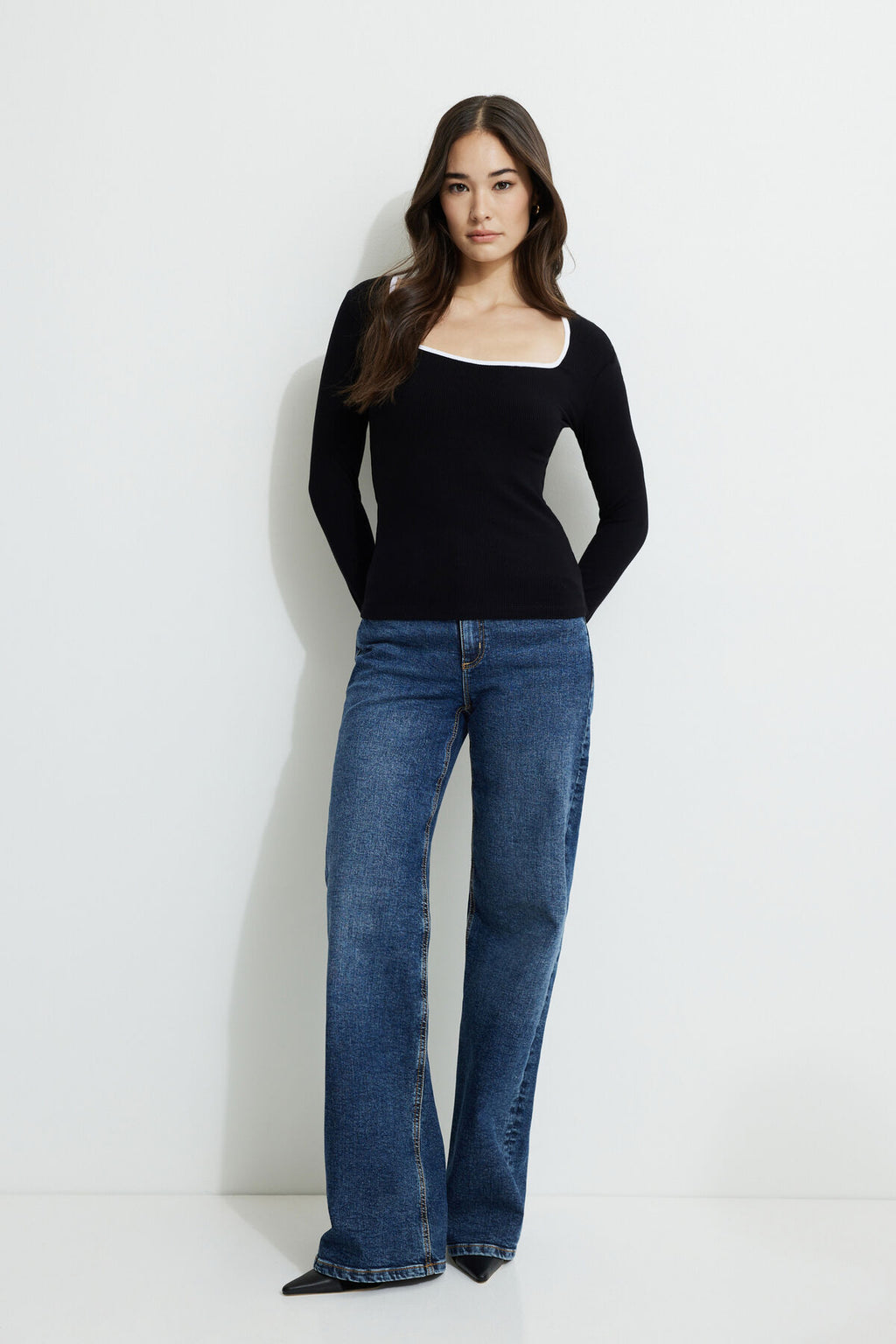 Ribbed Contrast Long Sleeve T-Shirt