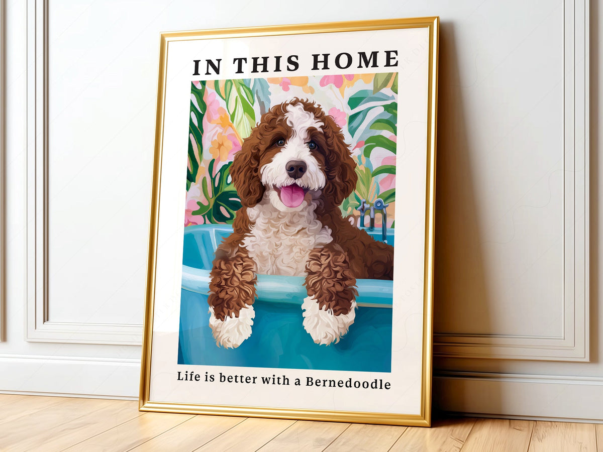Bernedoodle Dog Art Print – Colorful Pet Portrait Wall Decor Poster