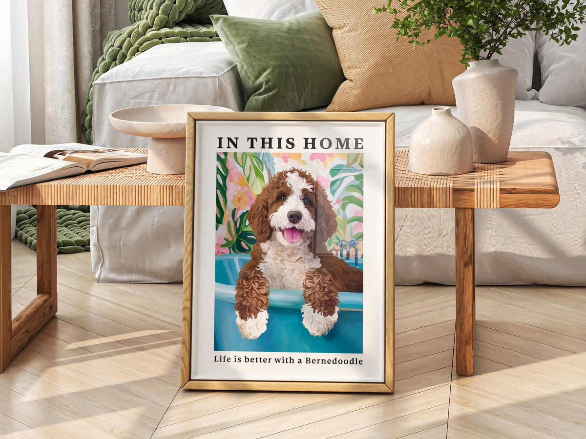 Bernedoodle Dog Art Print – Colorful Pet Portrait Wall Decor Poster