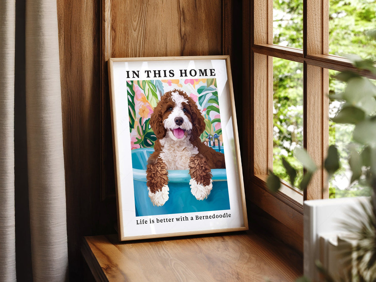 Bernedoodle Dog Art Print – Colorful Pet Portrait Wall Decor Poster