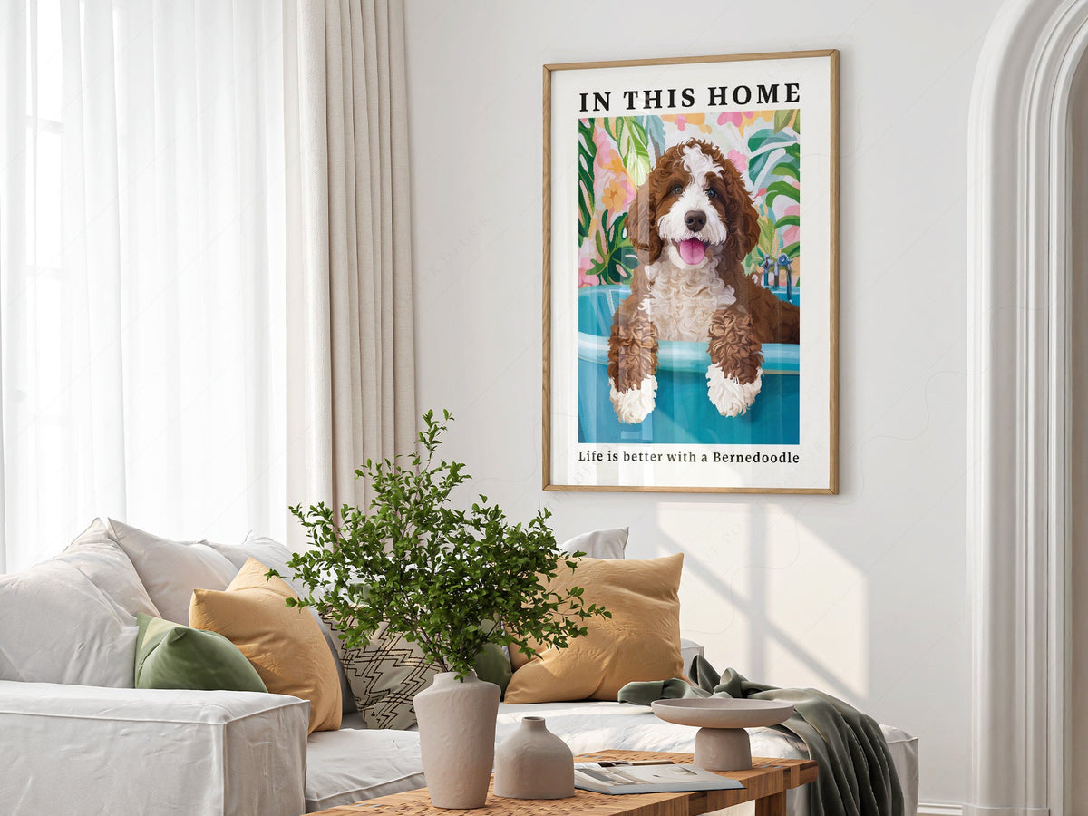 Bernedoodle Dog Art Print – Colorful Pet Portrait Wall Decor Poster