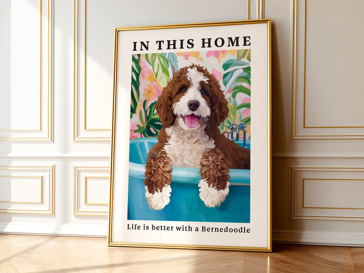Bernedoodle Dog Art Print – Colorful Pet Portrait Wall Decor Poster