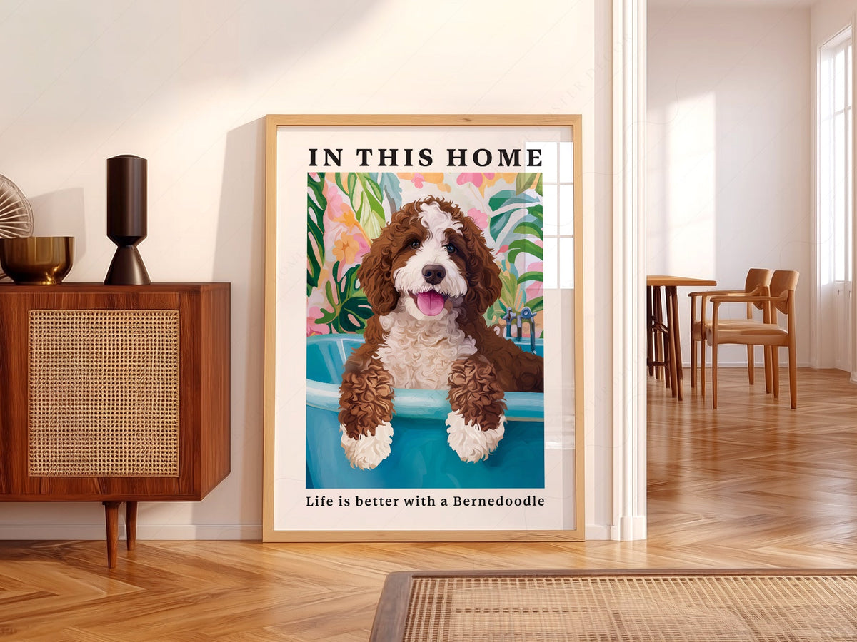 Bernedoodle Dog Art Print – Colorful Pet Portrait Wall Decor Poster