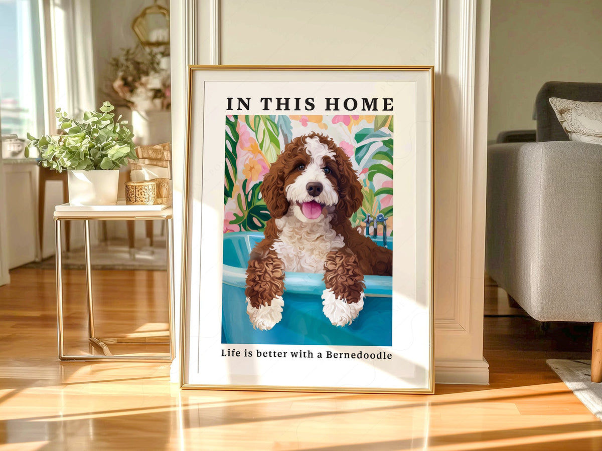 Bernedoodle Dog Art Print – Colorful Pet Portrait Wall Decor Poster