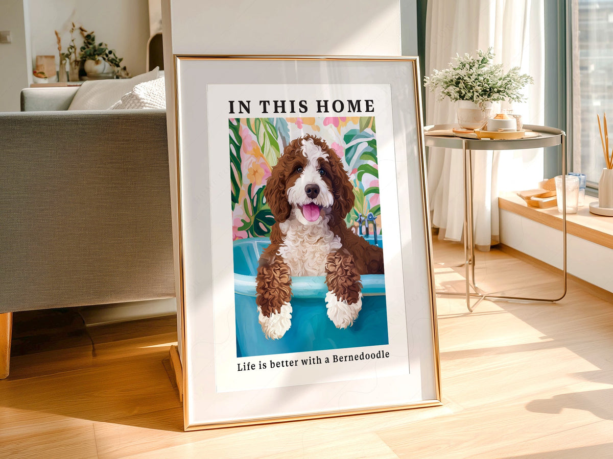 Bernedoodle Dog Art Print – Colorful Pet Portrait Wall Decor Poster