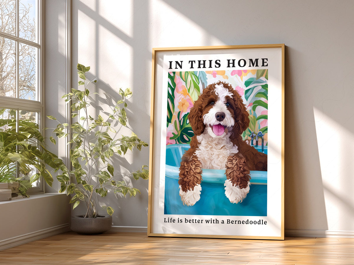 Bernedoodle Dog Art Print – Colorful Pet Portrait Wall Decor Poster