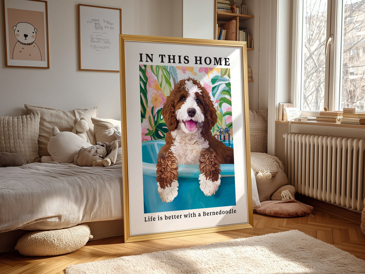 Bernedoodle Dog Art Print – Colorful Pet Portrait Wall Decor Poster