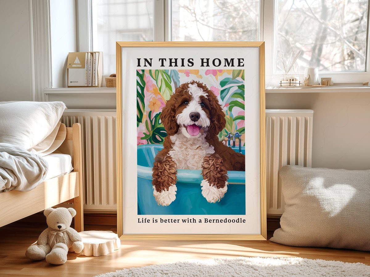 Bernedoodle Dog Art Print – Colorful Pet Portrait Wall Decor Poster