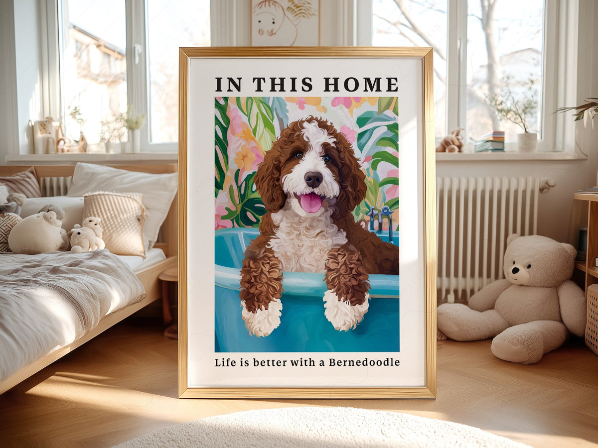 Bernedoodle Dog Art Print – Colorful Pet Portrait Wall Decor Poster