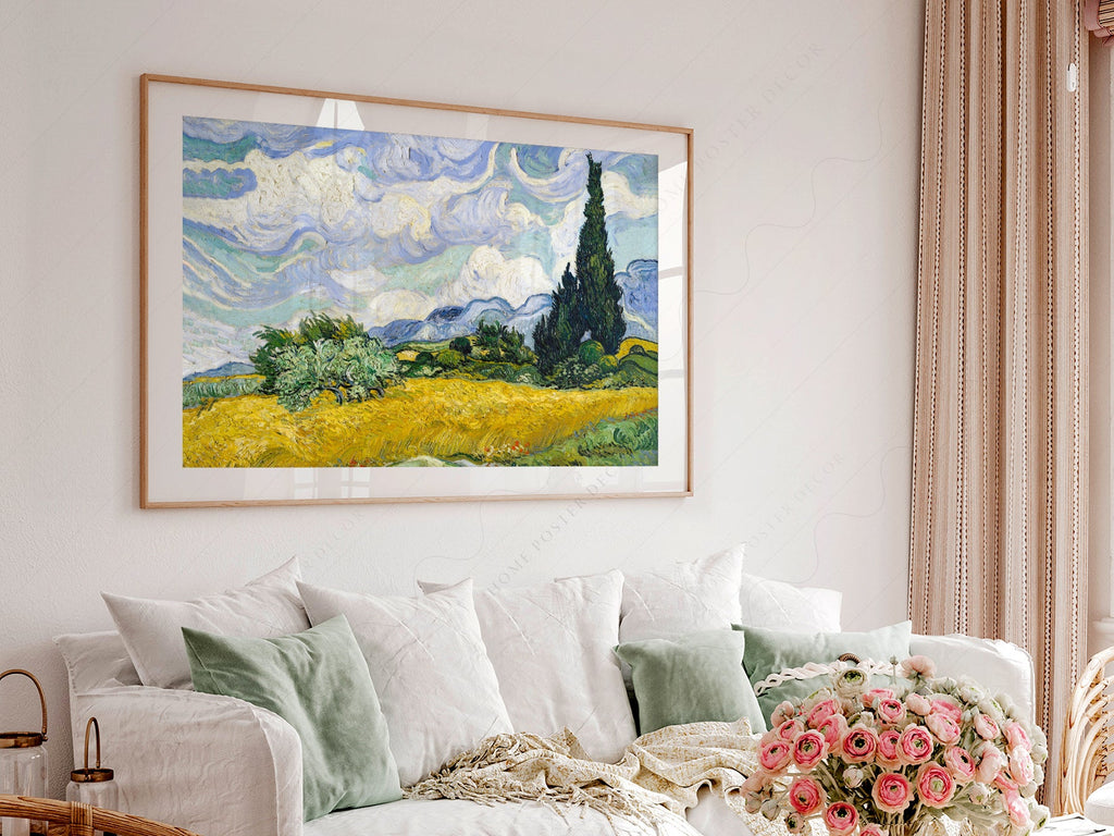 Vincent Van Gogh Wheat Fields with Cypresses Print – Famous Painting Wall Art