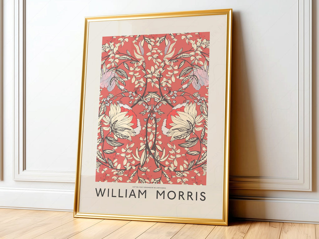 William Morris Red Floral Cotton Print – Arts & Crafts Wall Art Poster