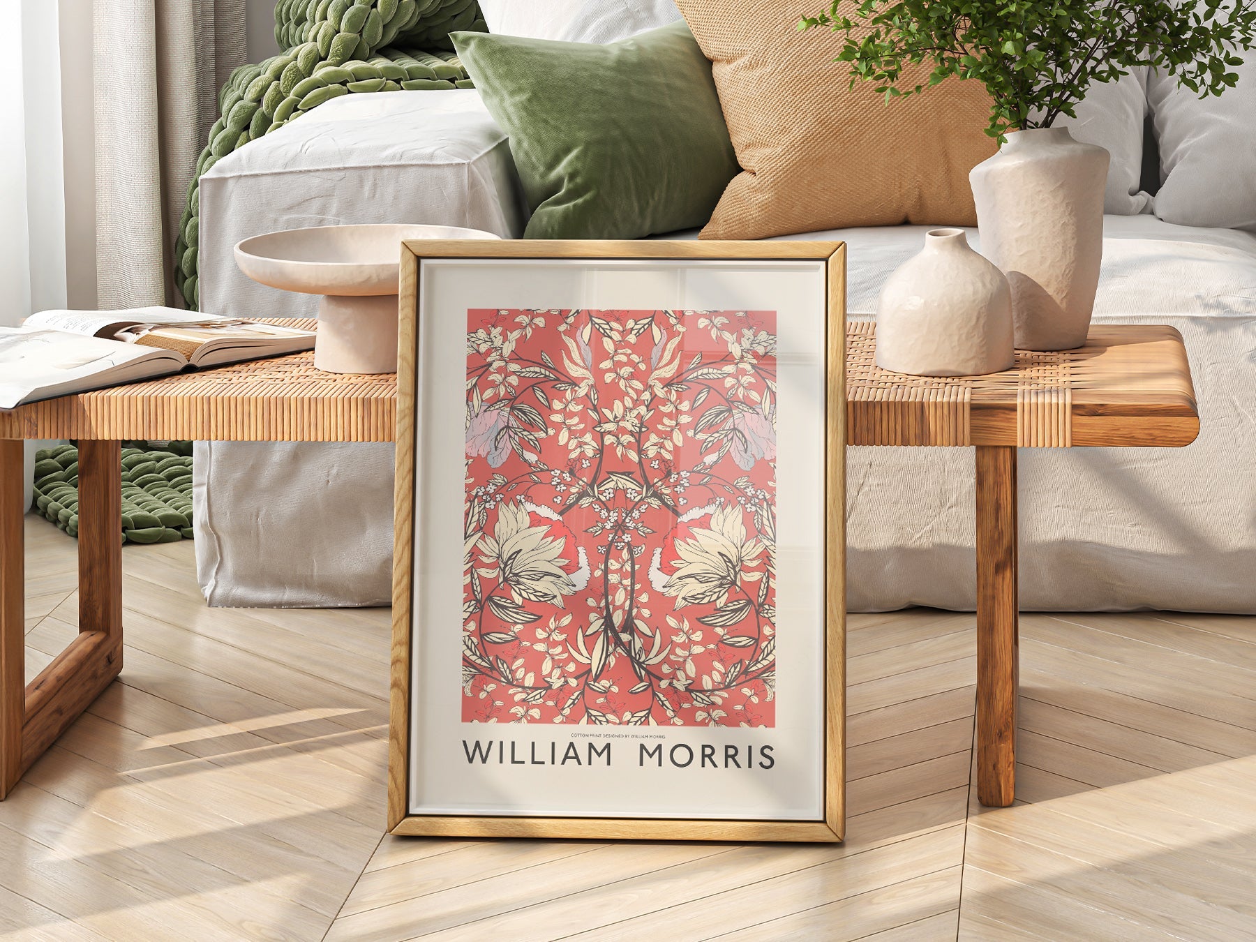 William Morris Red Floral Cotton Print – Arts & Crafts Wall Art Poster