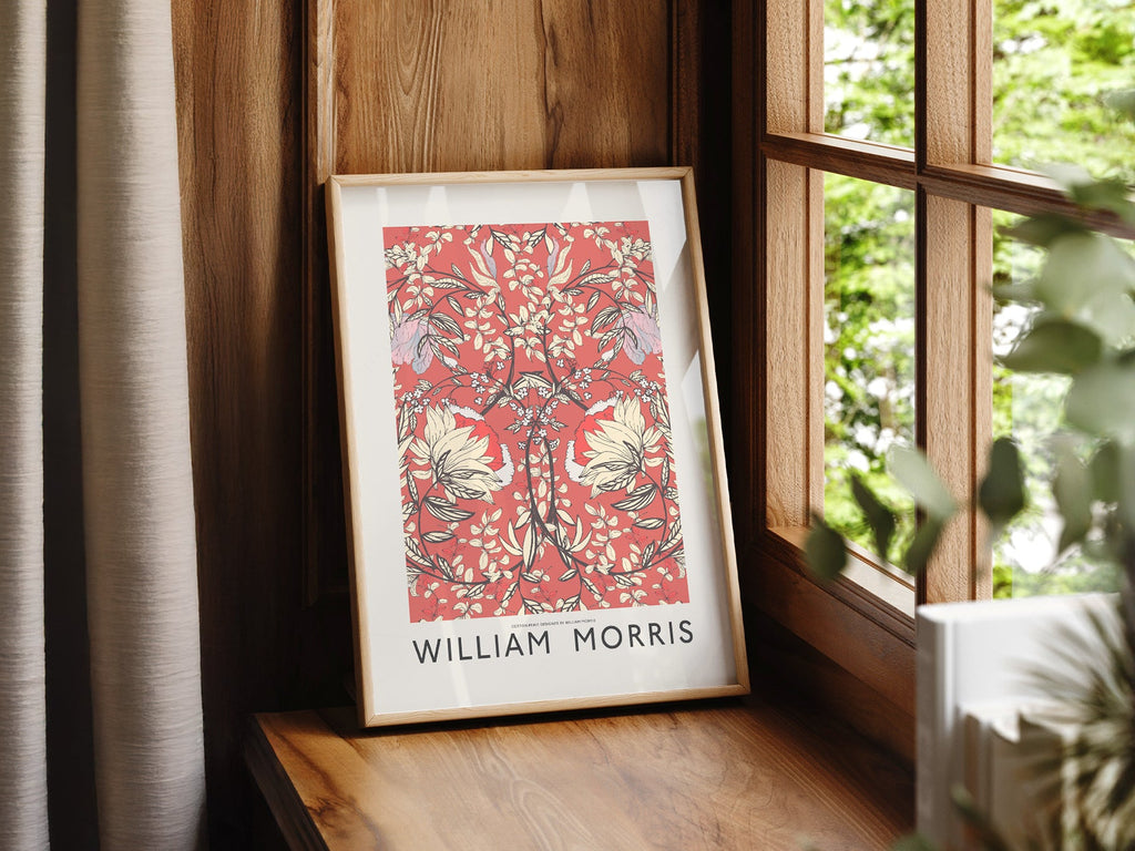 William Morris Red Floral Cotton Print – Arts & Crafts Wall Art Poster