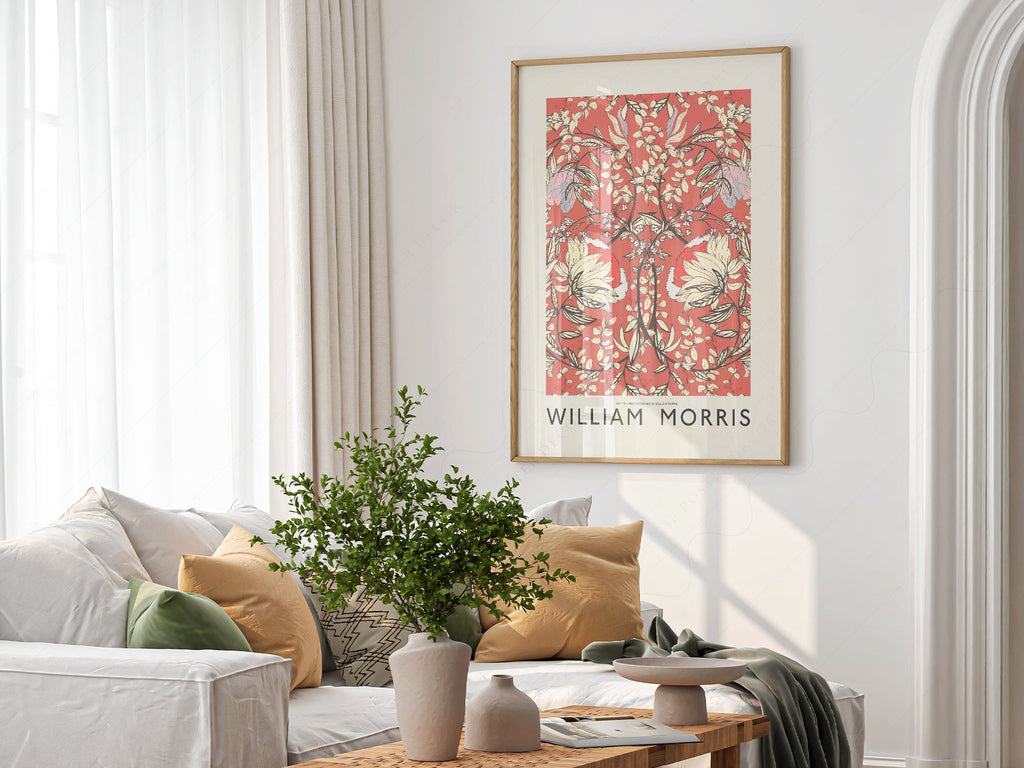 William Morris Red Floral Cotton Print – Arts & Crafts Wall Art Poster
