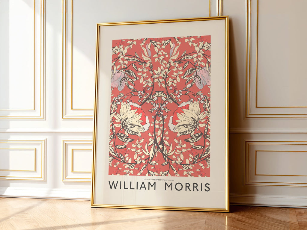 William Morris Red Floral Cotton Print – Arts & Crafts Wall Art Poster