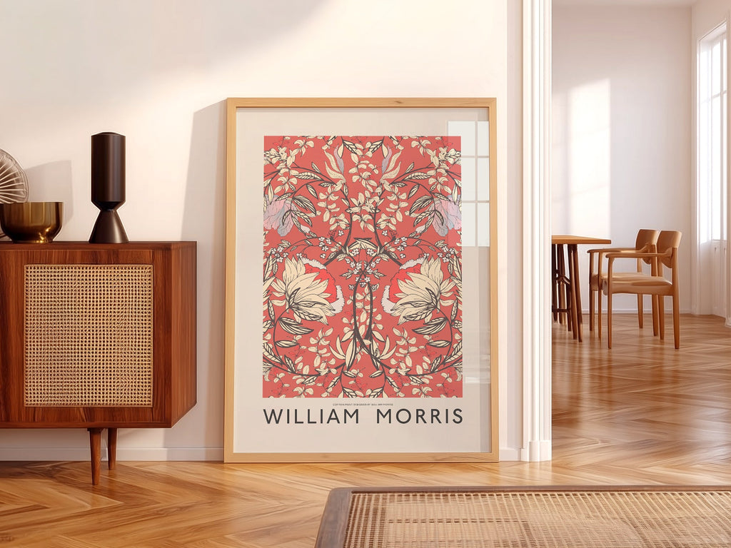 William Morris Red Floral Cotton Print – Arts & Crafts Wall Art Poster