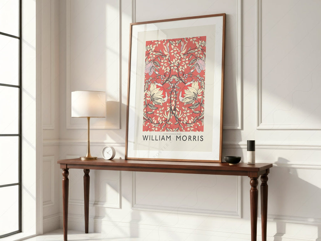 William Morris Red Floral Cotton Print – Arts & Crafts Wall Art Poster