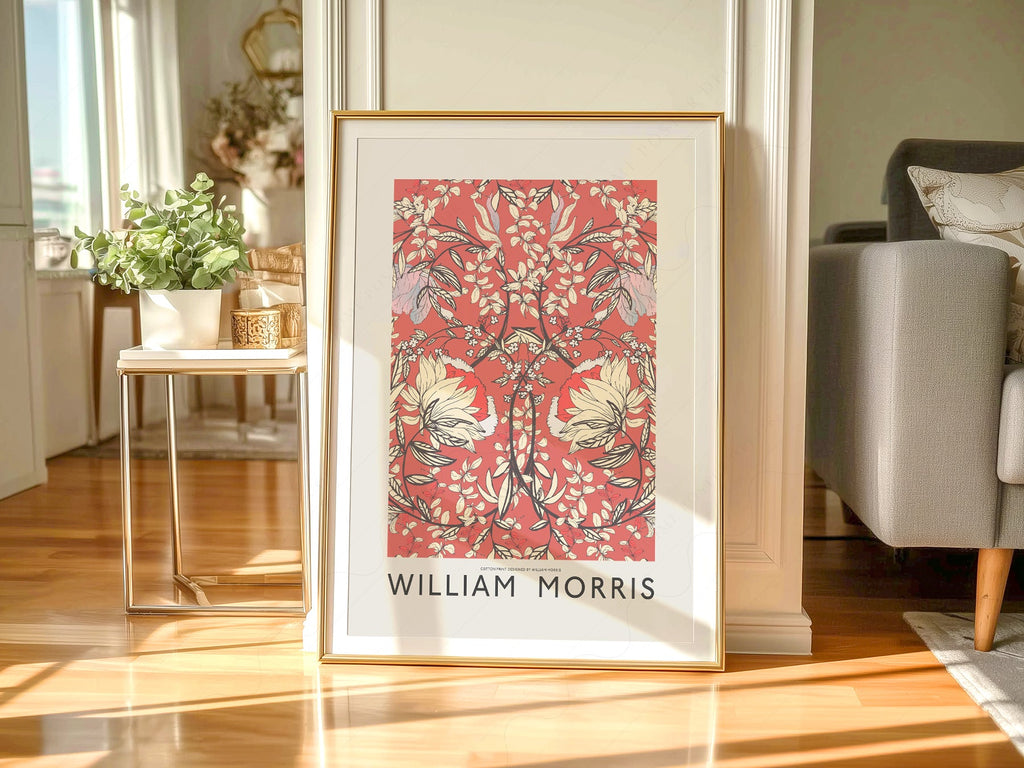 William Morris Red Floral Cotton Print – Arts & Crafts Wall Art Poster